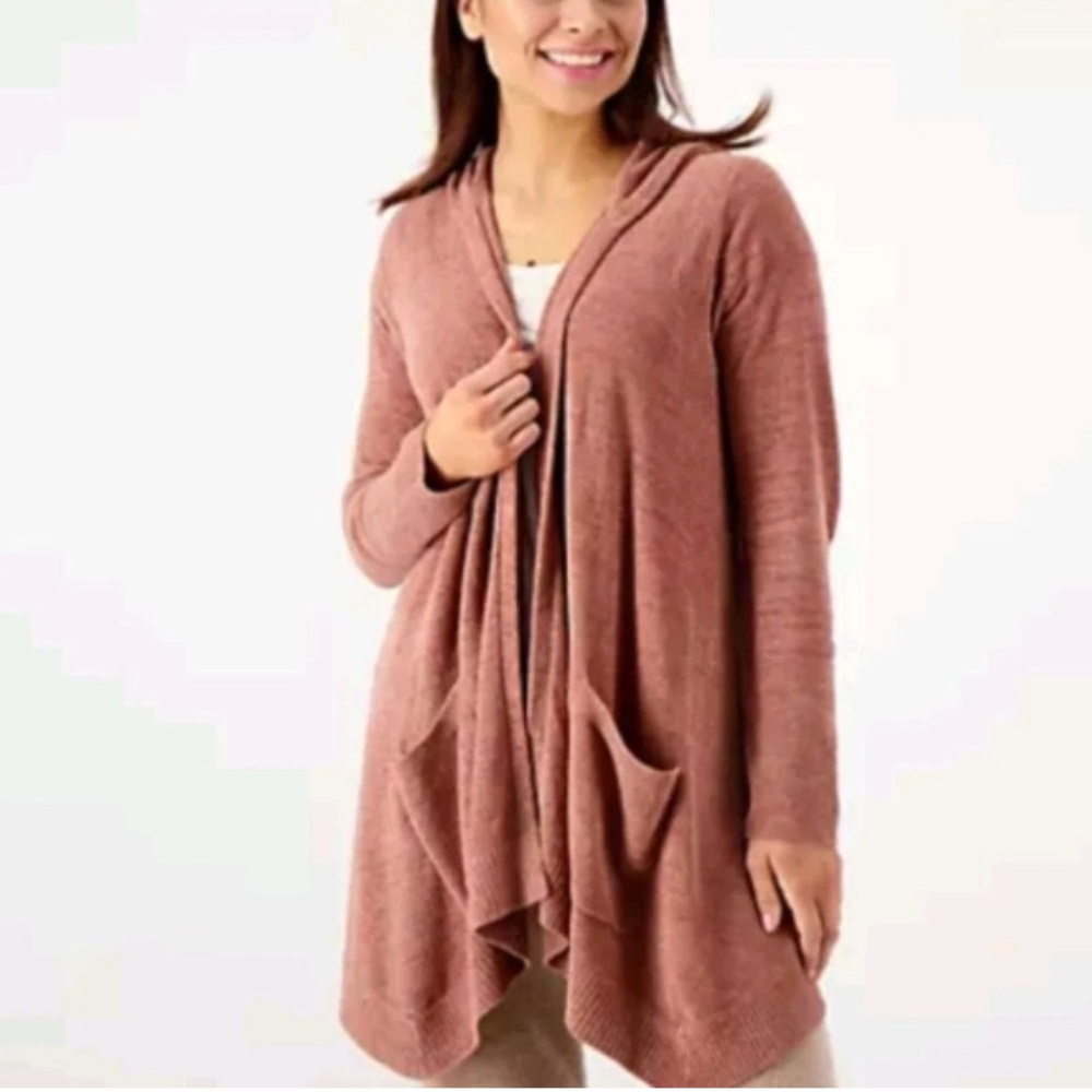 Barefoot Dreams CozyChic Ultra Lite Hooded Seashore Cardigan Clay Womens Large